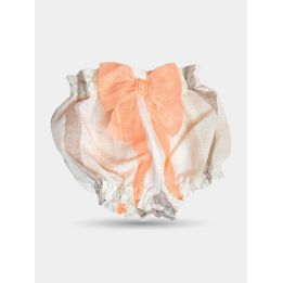 Pantaloncini Aletta a righe ecrù e arancio con grande fiocco, davanti