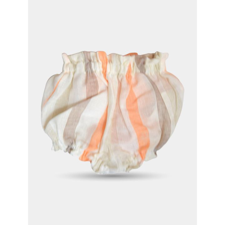 Retro dei pantaloncini a coulotte a righe ecrù, tortora e arancio