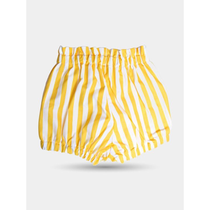 Retro dei pantaloncini a coulotte a righe gialle e bianche