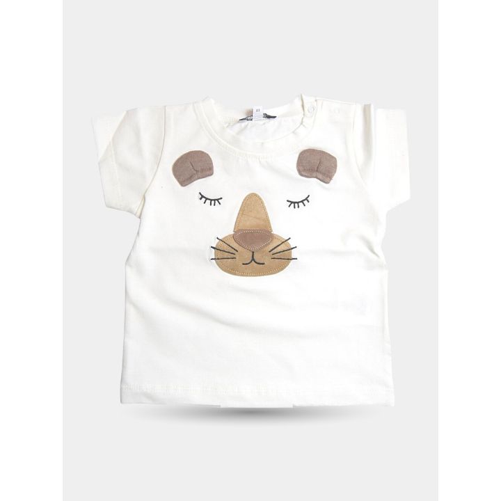 T-shirt Aletta bianca da neonato con musetto di cagnolino vista frontale
