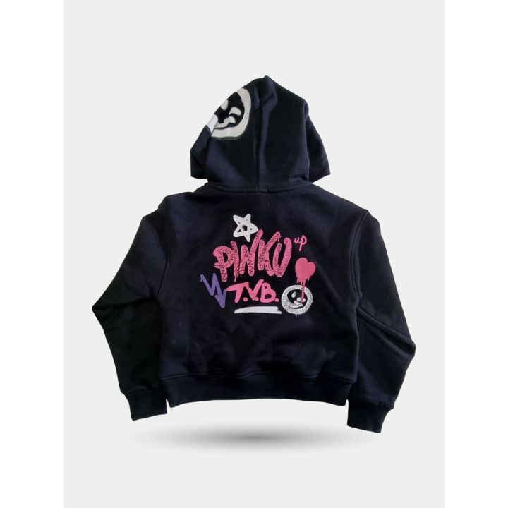 Retro della felpa nera con grafica Pinko Up T.V.B. effetto graffiti