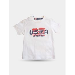 T-shirt Jeckerson bianca da bambino vista frontale con stampa US of A