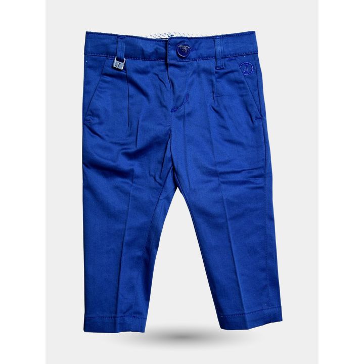 Pantaloni chino Jeckerson blu oceano da bambino vista frontale con pinces