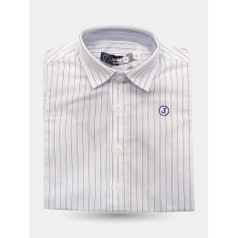 Camicia Jeckerson bianca a righe blu da bambino piegata, con logo J ricamato