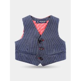 Gilet Jeckerson blu gessato da bambino vista frontale con tre bottoni