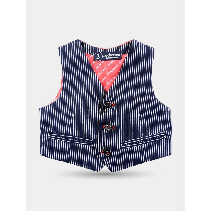 Gilet Jeckerson blu gessato da bambino vista frontale con tre bottoni