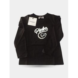 T-shirt Pinko nera a maniche lunghe con logo argento, vista frontale
