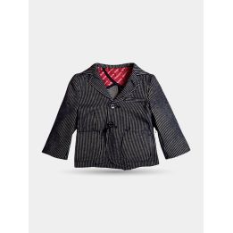 Giacca gessata Jeckerson blu da neonato vista frontale, con interno rosso