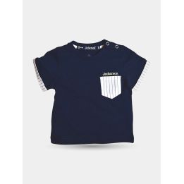 T-shirt Jeckerson blu da neonato con taschino bianco a righe, vista frontale