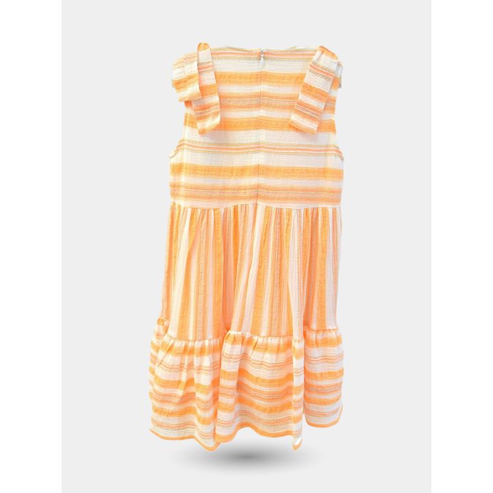 Retro dell'abito a righe arancioni con zip e gonna a balze
