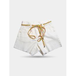 Pantaloncini Manila Grace beige con cintura a cordoncino colorato, davanti