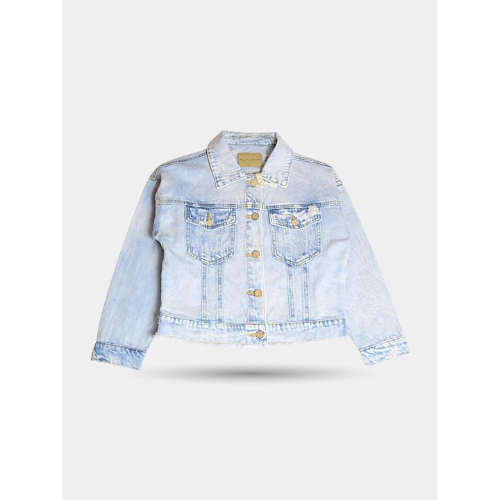 Giacca di jeans Manila Grace blu chiaro con taschini, vista frontale
