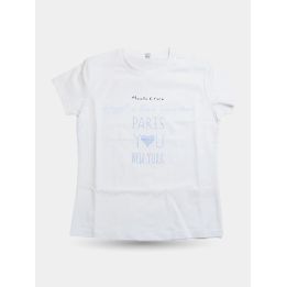 T-shirt Manila Grace bianca con scritta Paris You New York, davanti