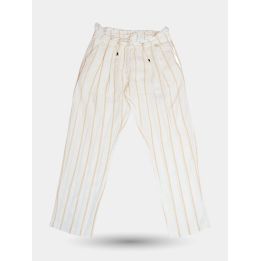 Pantaloni Manila Grace bianchi a righe color pesca con coulisse, vista frontale
