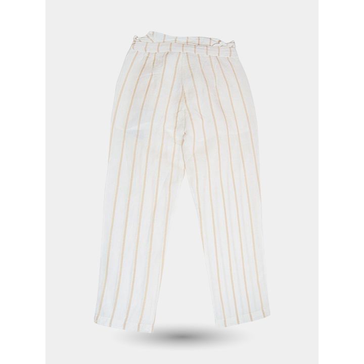Retro dei pantaloni a righe in misto lino con vita arricciata