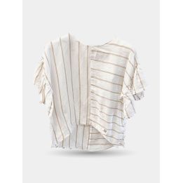 T-shirt Manila Grace in misto lino a righe beige, vista frontale