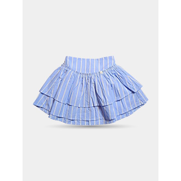 Gonna corta a balze Manila Grace righe azzurre da bambina, vista frontale