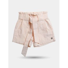 Pantaloncini Manila Grace a righe rosa con cintura a fiocco, davanti