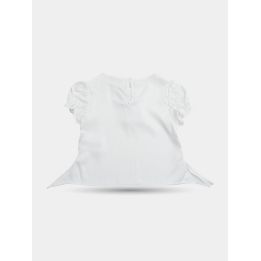 T-shirt Manila Grace beige chiaro con maniche a sbuffo, vista intera