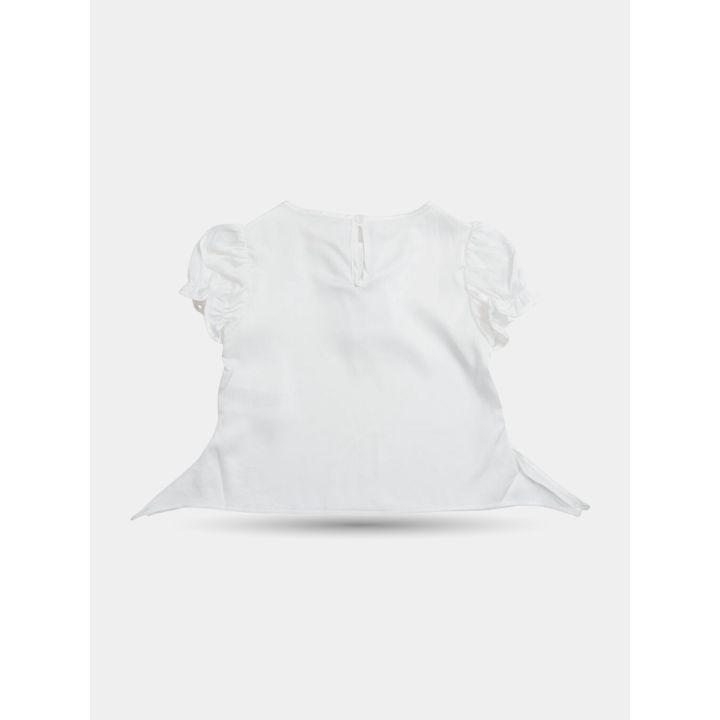 T-shirt Manila Grace beige chiaro con maniche a sbuffo, vista intera