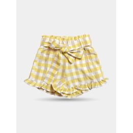 Pantaloncini Manila Grace a quadretti gialli con fiocco e volant, davanti
