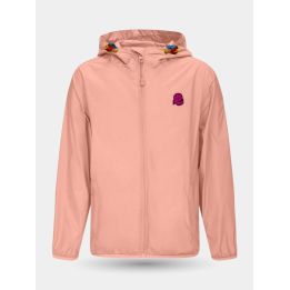 Giubbotto antivento Invicta rosa da ragazza con cappuccio e logo fucsia, vista frontale