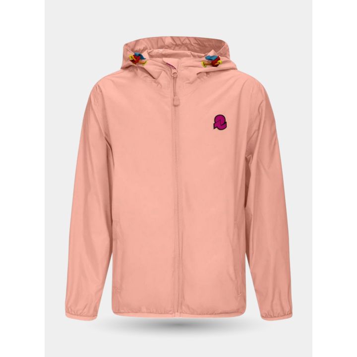 Giubbotto antivento Invicta rosa da ragazza con cappuccio e logo fucsia, vista frontale