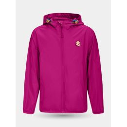 Giubbotto antivento Invicta fucsia da ragazza con cappuccio e logo rosa, vista frontale