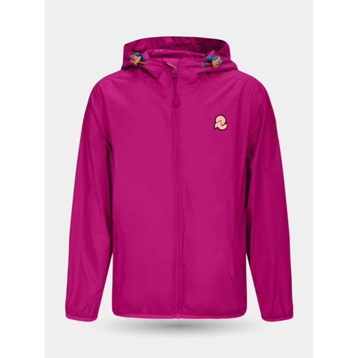 Giubbotto antivento Invicta fucsia da ragazza con cappuccio e logo rosa, vista frontale