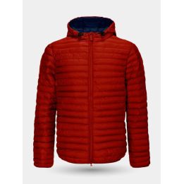 Giubbotto Invicta rosso da ragazzo con cappuccio foderato blu, vista frontale