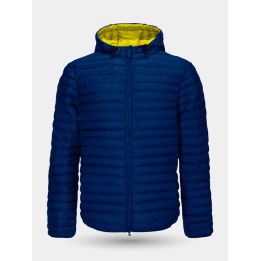 Giubbotto Invicta blu da ragazzo con cappuccio foderato giallo, vista frontale