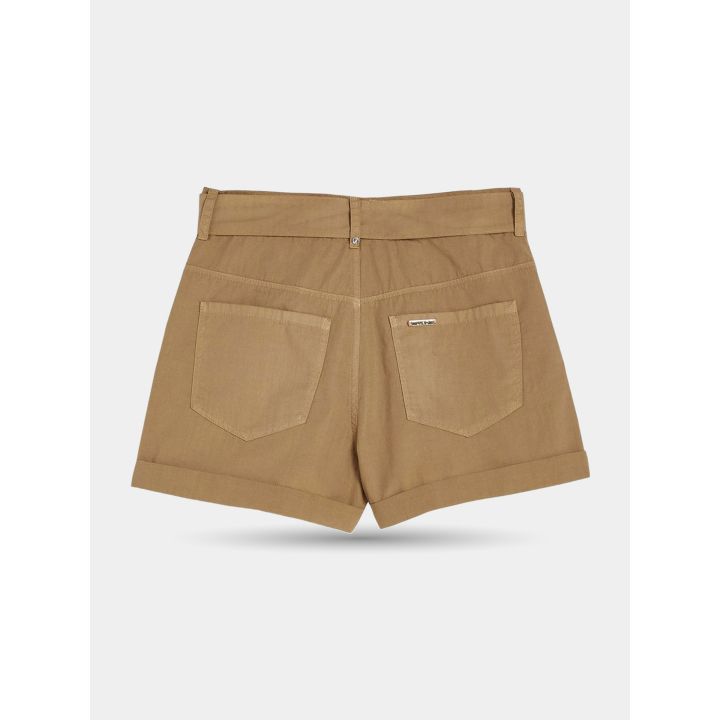 Retro degli shorts Liu Jo marroni con tasche posteriori e risvolto