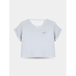 Top Liu Jo bianco corto con scollo sul retro, maniche con risvolto e logo