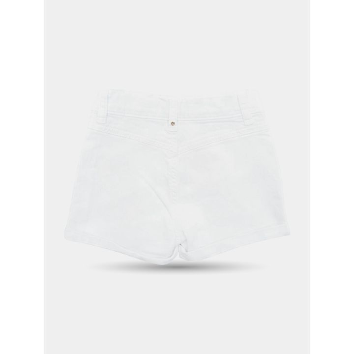 Retro degli shorts bianchi con sprone a V e risvolto al fondo