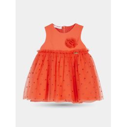 Abito Liu Jo rosso senza maniche con gonna in tulle e fiore, vista frontale