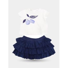 Completo Liu Jo con t-shirt bianca a macarons e pantaloncino blu a balze