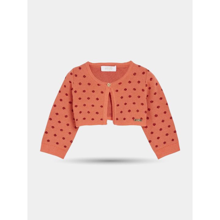 Cardigan Liu Jo rosso corallo a pois luccicanti, vista frontale