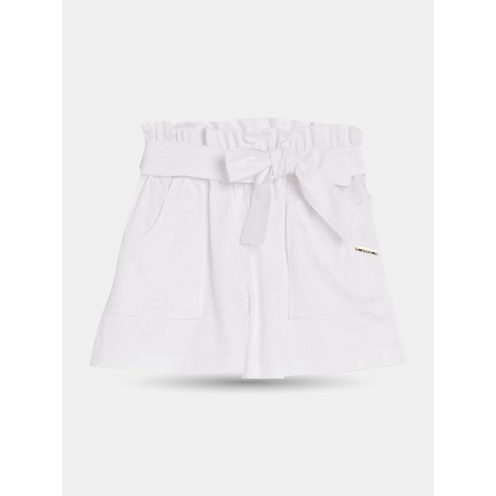 Shorts Liu Jo bianchi con vita arricciata e fiocco in tessuto, vista frontale