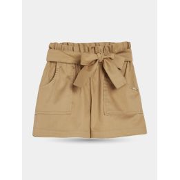 Shorts Liu Jo marroni con vita arricciata e fiocco in tessuto, vista frontale