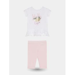 Completo Liu Jo con t-shirt bianca Hello a fragole e leggings rosa