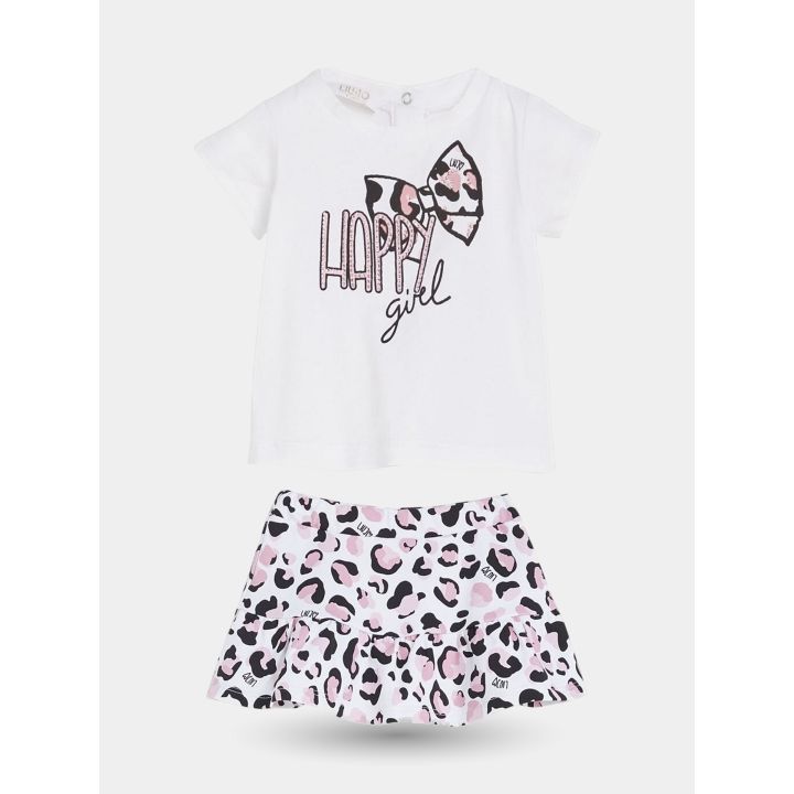 Completo Liu Jo con t-shirt Happy girl e pantaloncino animalier rosa