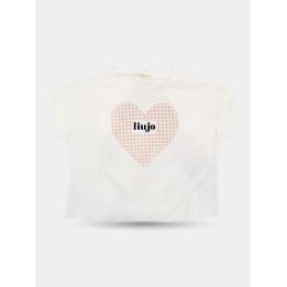 T-shirt Liu Jo con grande cuore rosa a puntini e scritta liujo, vista frontale