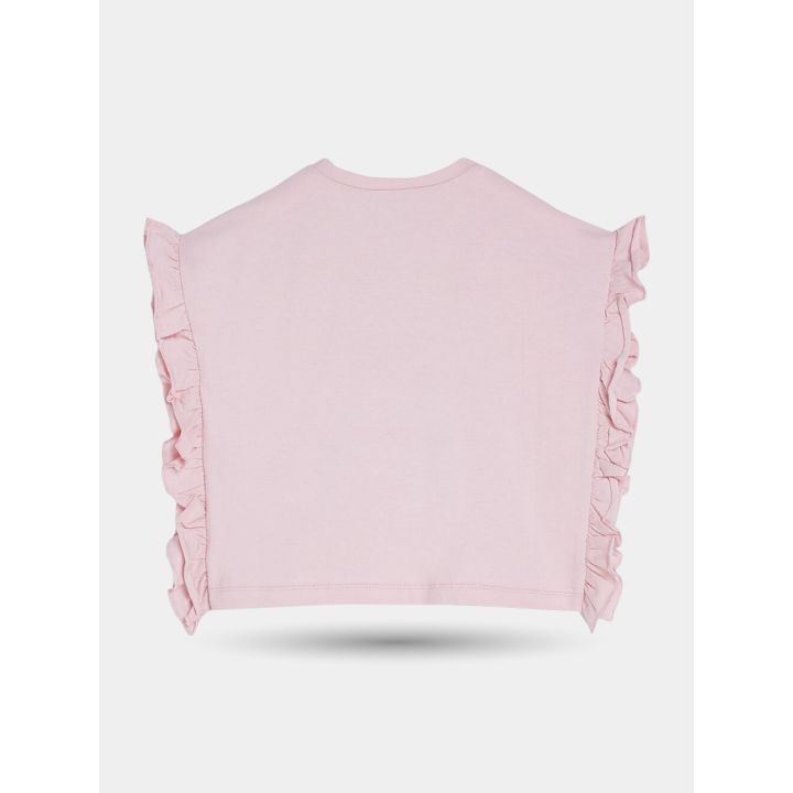 Retro della t-shirt Liu Jo rosa con volant arricciati ai lati