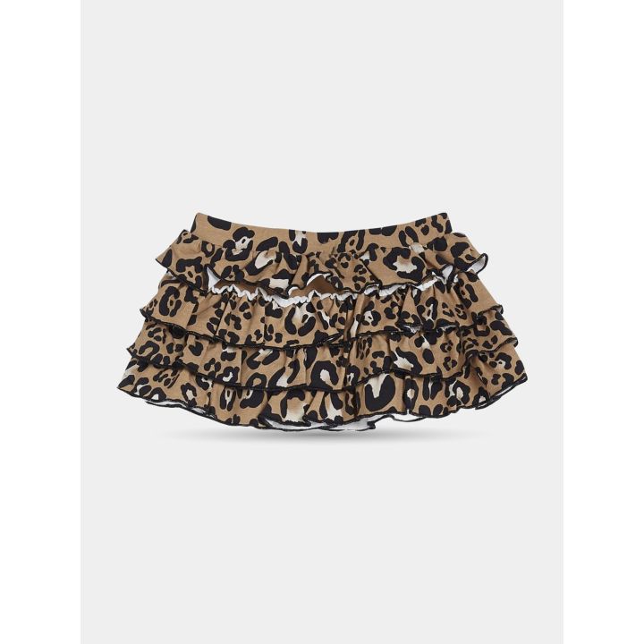 Gonna Liu Jo leopardata a balze beige e nera, vista frontale
