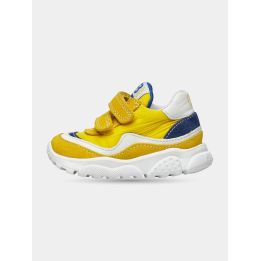 Sneakers Falcotto gialle con inserti blu e bianchi, vista laterale