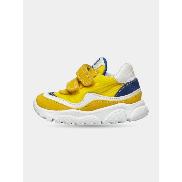 Sneakers Falcotto gialle con inserti blu e bianchi, vista laterale