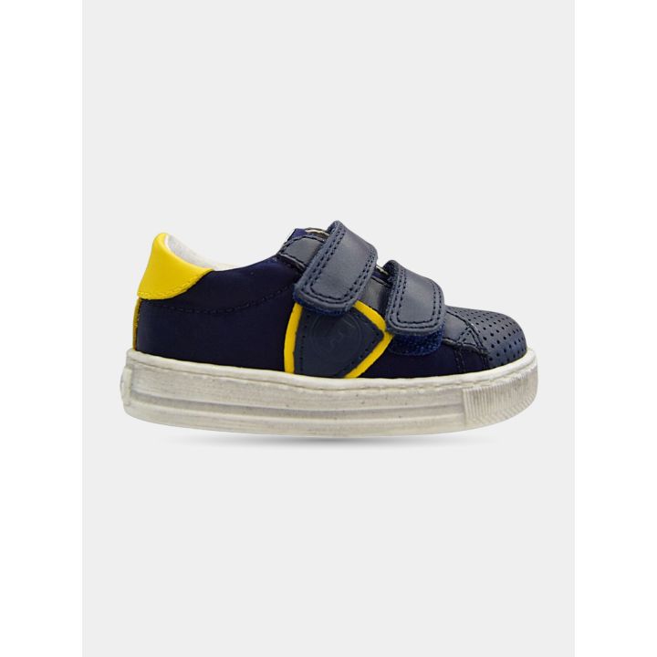 Sneakers Falcotto blu con talloncino giallo, vista laterale