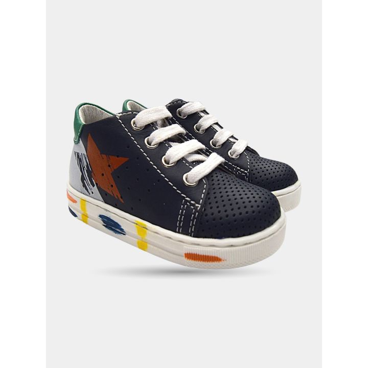 Paio di sneakers Falcotto blu con punta traforata e stella arancione