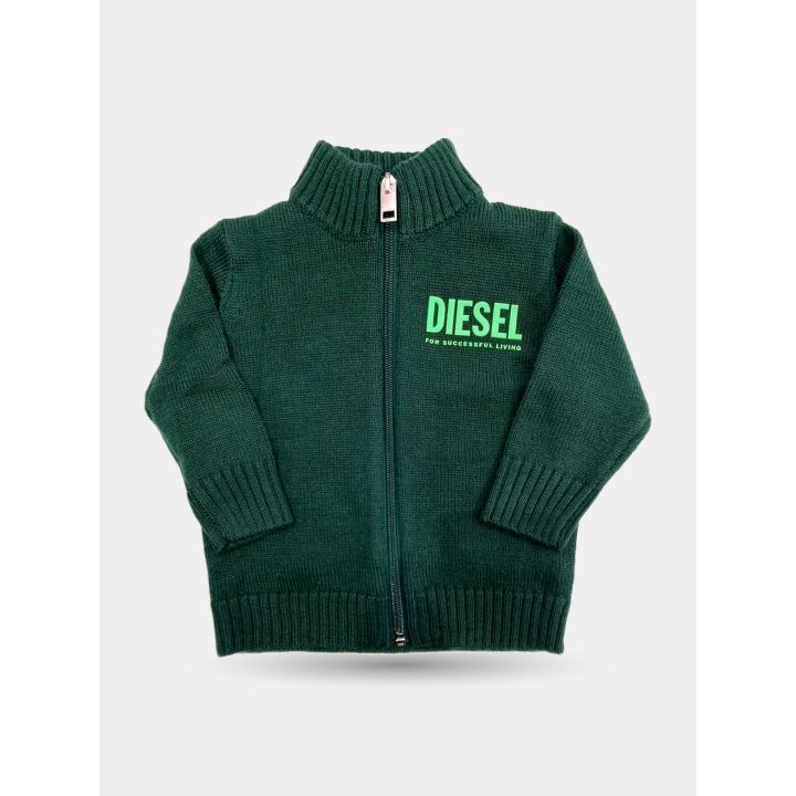 Maglia Diesel verde con zip da neonato vista frontale