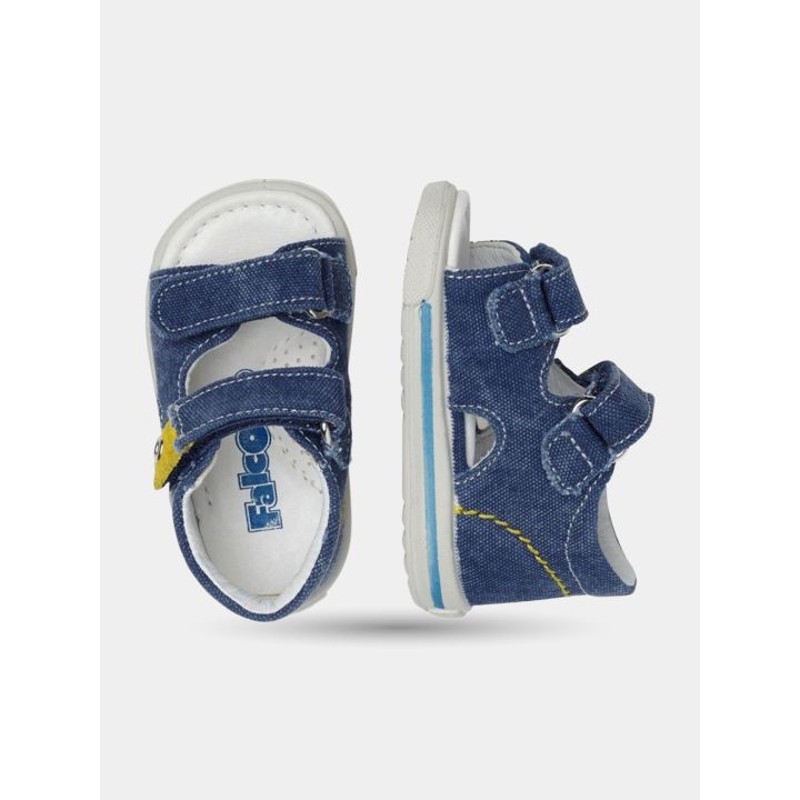 Sandali Falcotto blu jeans visti dall'alto e di lato con due strappi